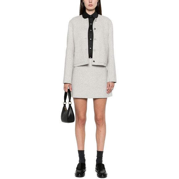 Theory Womens Checked Double-Face Wool Mini Skirt 8 Ivory Multi - NWT $345